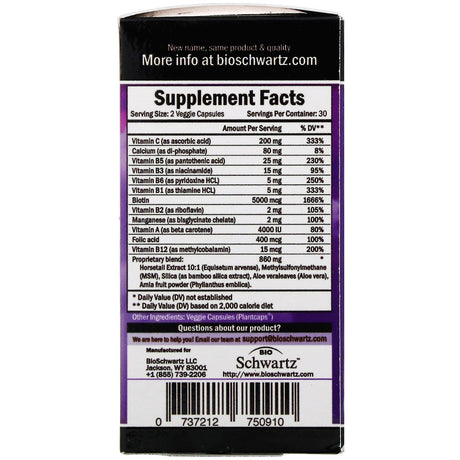 BioSchwartz, Fast Acting Women's Growth & Shine, Hair Formula with Biotin, 60 Veggie Caps - Supply Center USA