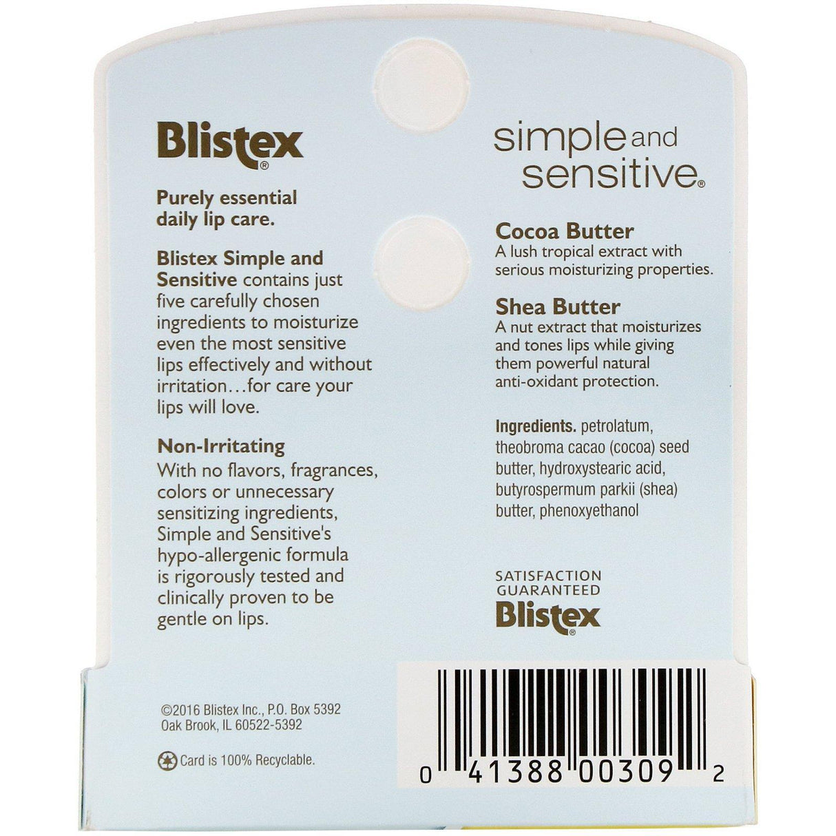 Blistex, Simple and Sensitive, Lip Moisturizer, 0.15 oz (4.25 g) - Supply Center USA