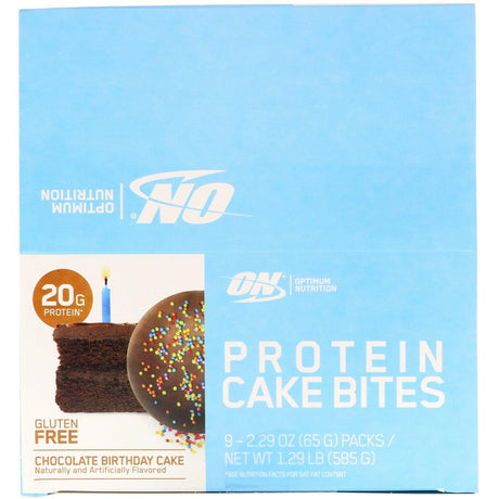 Optimum Nutrition, Protein Cake Bites, Chocolate Birthday Cake, 9 Bars, 2.29 oz (65 g) Each - Supply Center USA