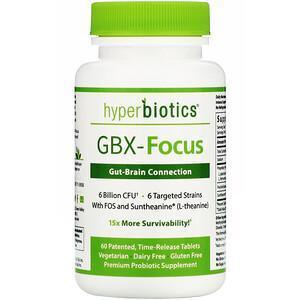 Hyperbiotics, GBX-Focus, Gut-Brain Connection, 6 Billion CFU, 60 Patented Time-Release Tablets - Supply Center USA