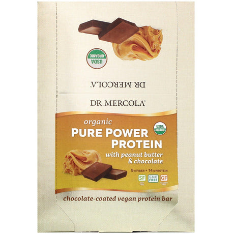 Dr. Mercola, Organic Pure Power Protein Bar, Peanut Butter & Chocolate, 12 Bars, 1.83 oz (52 g) Each - Supply Center USA