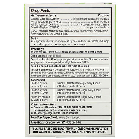 Hyland's, 4 Kids, Stuffy Nose and Sinus, 2-12 Years, 50 Quick-Dissolving Tablets - Supply Center USA