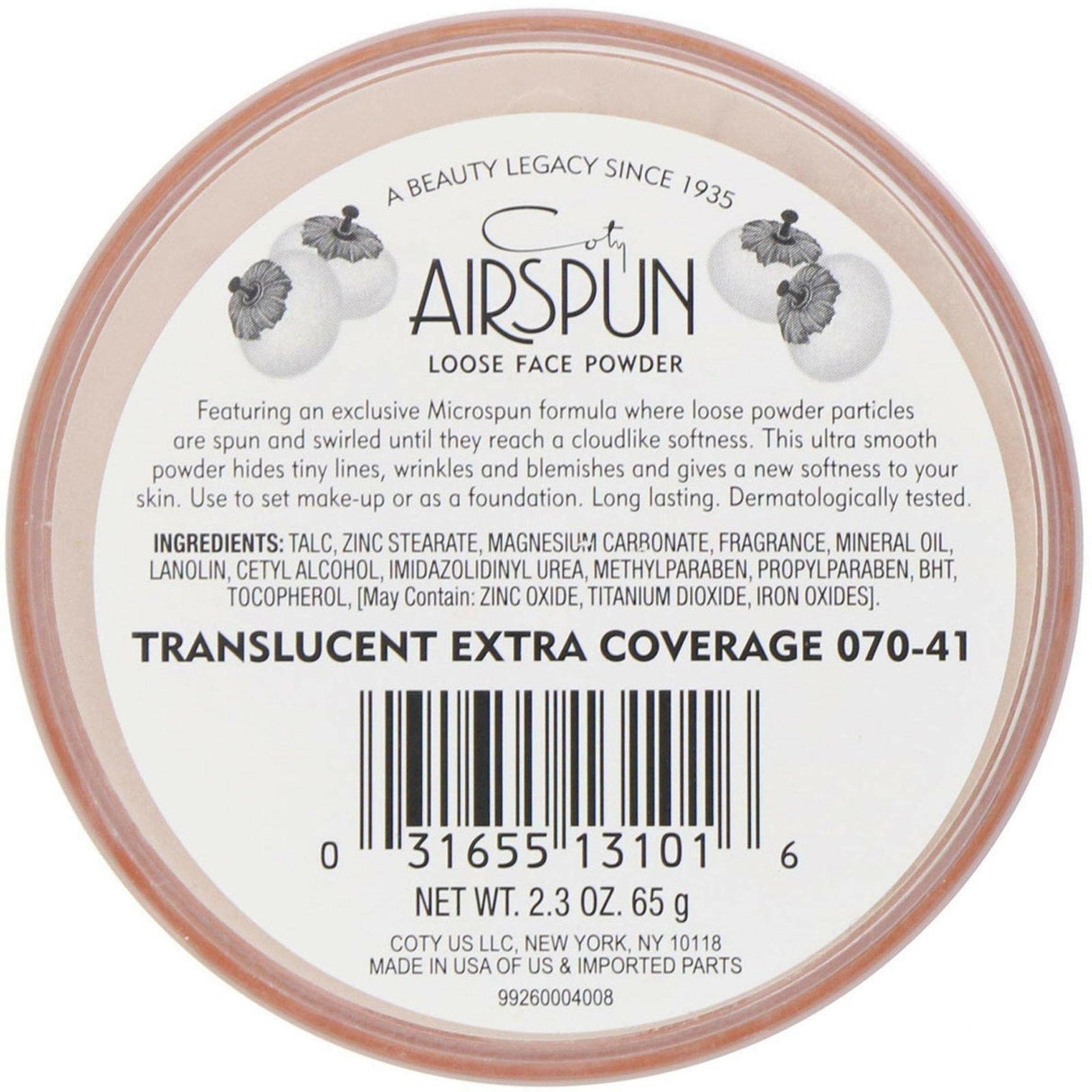 Airspun, Loose Face Powder, Translucent Extra Coverage 070-41, 2.3 oz (65 g) - Supply Center USA