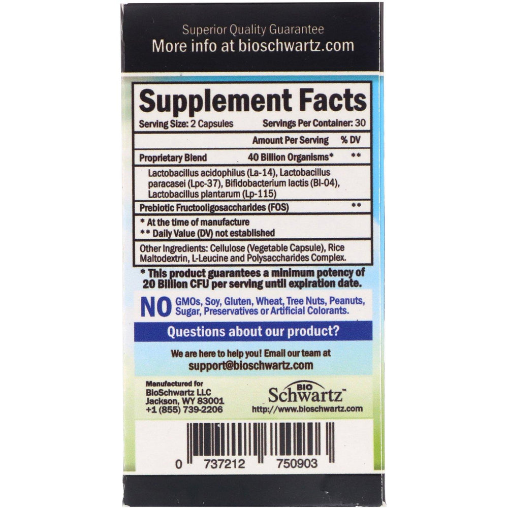 BioSchwartz, Advanced Strength Probiotic, 20 Billion CFU, 60 Capsules - HealthCentralUSA