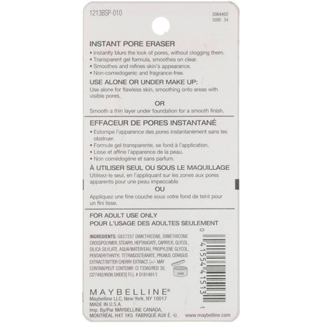 Maybelline, Baby Skin, Instant Pore Eraser, 010 Clear, 0.67 fl oz (20 ml) - Supply Center USA