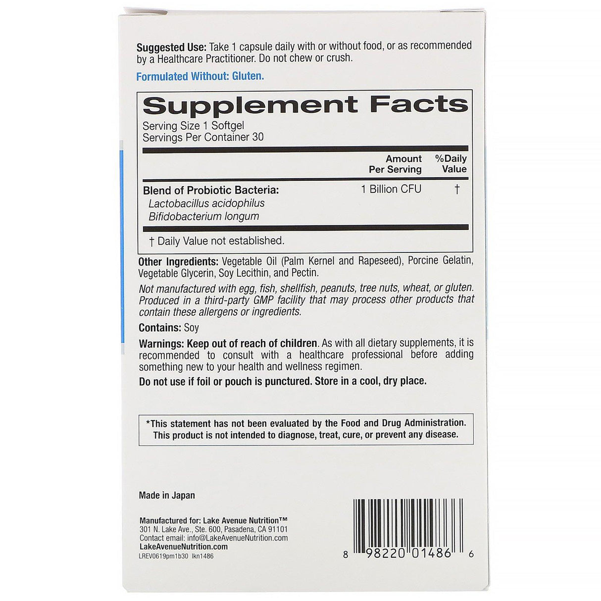 Lake Avenue Nutrition, Probiotic Minis, 2 Strains of Healthy Bacteria, 1 Billion CFU, 30 Mini Softgels - Supply Center USA