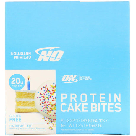 Optimum Nutrition, Protein Cake Bites, Birthday Cake, 9 Bars, 2.22 oz (63 g) Each - Supply Center USA