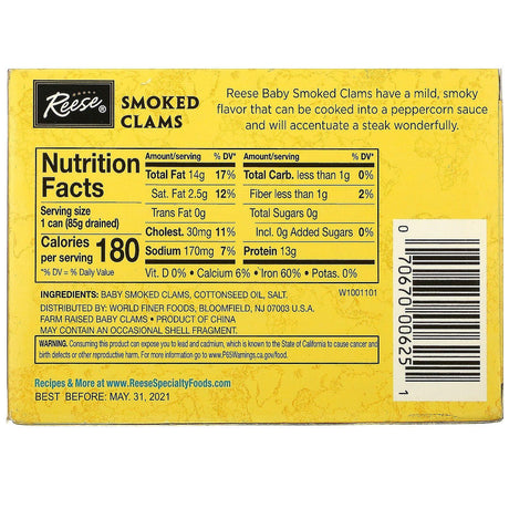 Reese, Baby Smoked Clams, 3.66 oz (104 g) - Supply Center USA