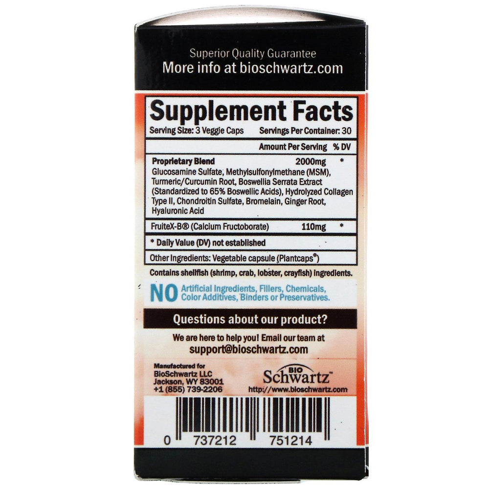 BioSchwartz, Maximum Strength, Glucosamine MSM + Chondroitin with Patented Fruitex-B, 90 Veggie Caps - HealthCentralUSA