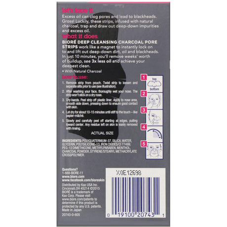 Biore, Deep Cleansing Pore Strips, Charcoal, 6 Nose Strips - Supply Center USA