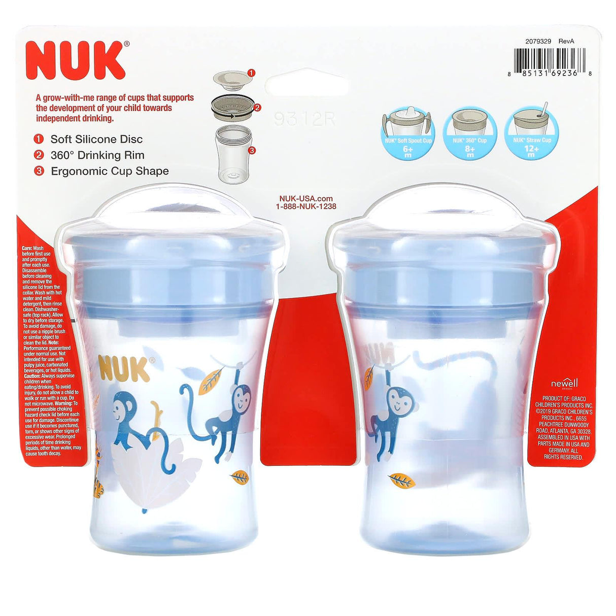 NUK, Evolution 360 Cup, 8 + Months, Blue, 2 Cups, 8 oz (240 ml) Each - Supply Center USA