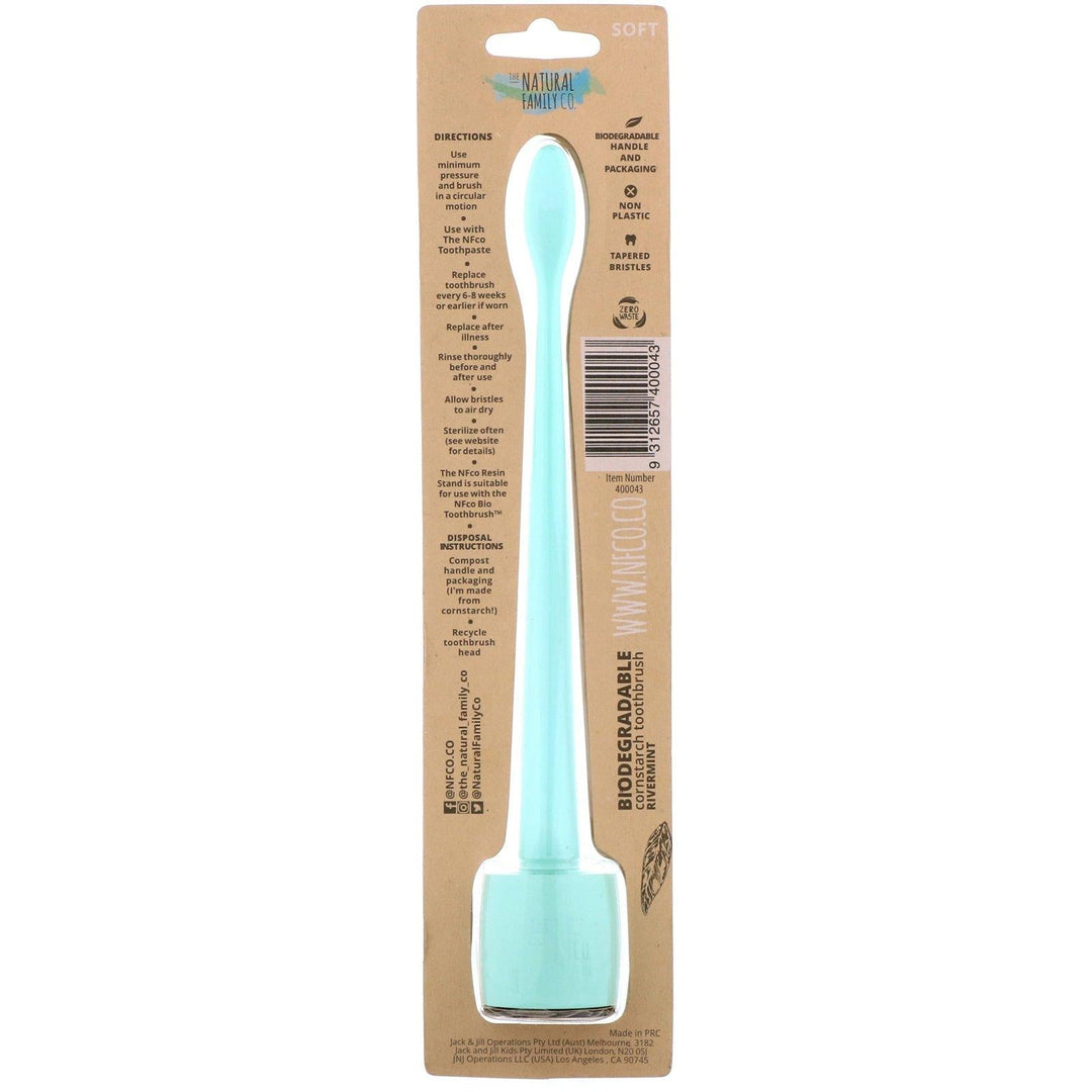 The Natural Family Co., Biodegradable Cornstarch Toothbrush, Rivermint, Soft, 1 Toothbrush & Stand - HealthCentralUSA