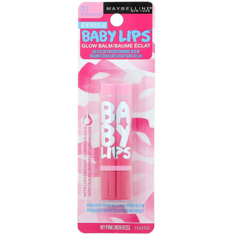 Maybelline, Baby Lips, Glow Balm, 01 My Pink, 0.13 oz (3.9 g) - Supply Center USA