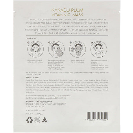 Bondi Chic, Kakadu Plum, Vitamin C Mask, 1 Sheet, 1.24 fl oz (35 g) - Supply Center USA