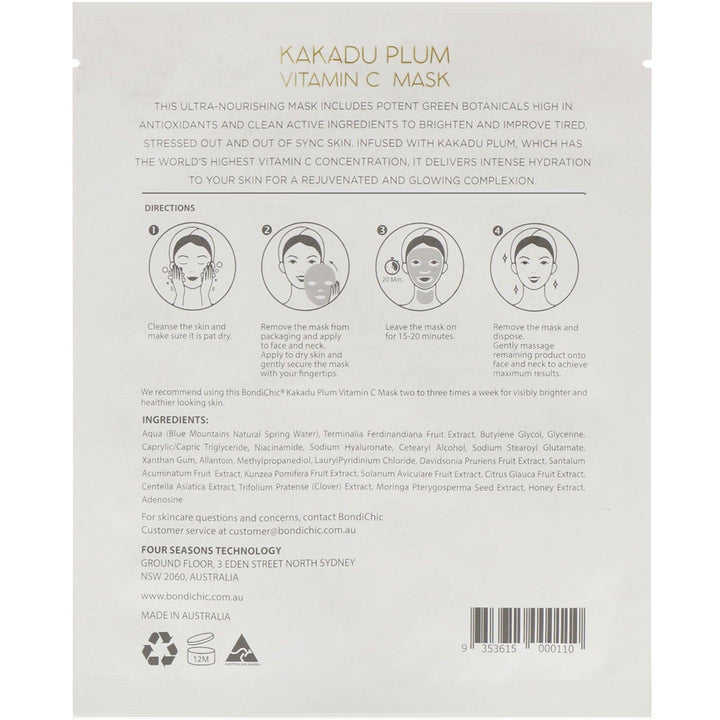 Bondi Chic, Kakadu Plum, Vitamin C Mask, 1 Sheet, 1.24 fl oz (35 g) - HealthCentralUSA