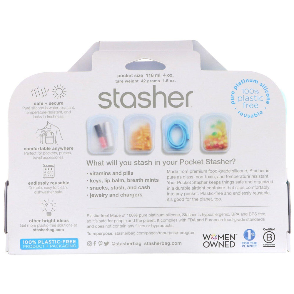 Stasher, Reusable Silicone Pocket, Clear & Aqua, 2 Pack, 4 oz (42 g) Each - HealthCentralUSA