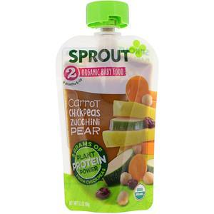 Sprout Organic, Baby Food, 6 Months & Up, Carrot, Chickpeas, Zucchini, Pear, 3.5 oz (99 g) - HealthCentralUSA