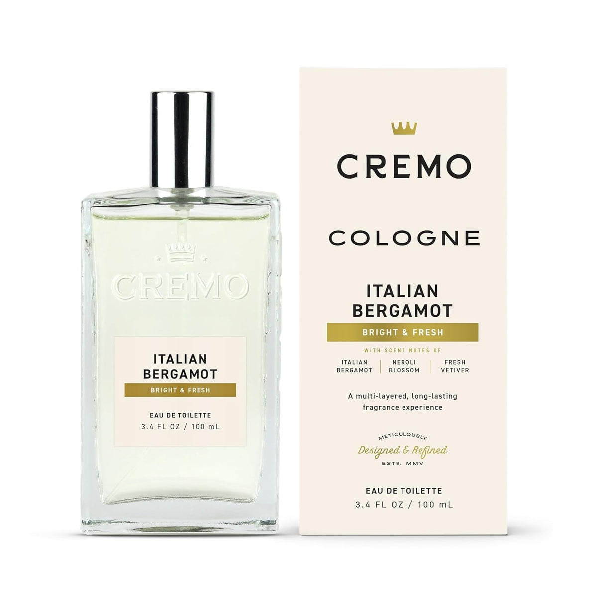 Cremo Italian Bergamot Cologne Spray, a Combination of Italian Bergamot, Neroli Blossom, and Fresh Vetiver, 3.4 Fl Oz