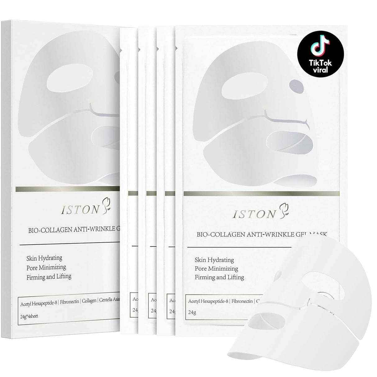 ISTON 6 Pack Bio-Collagen Real Deep anti Wrinkle Lifting Mask,Overynight Hydrating Face Mask for All Skin Types -Pore Minimizing,Elasticity Enhancing,Firming,Moisturizing