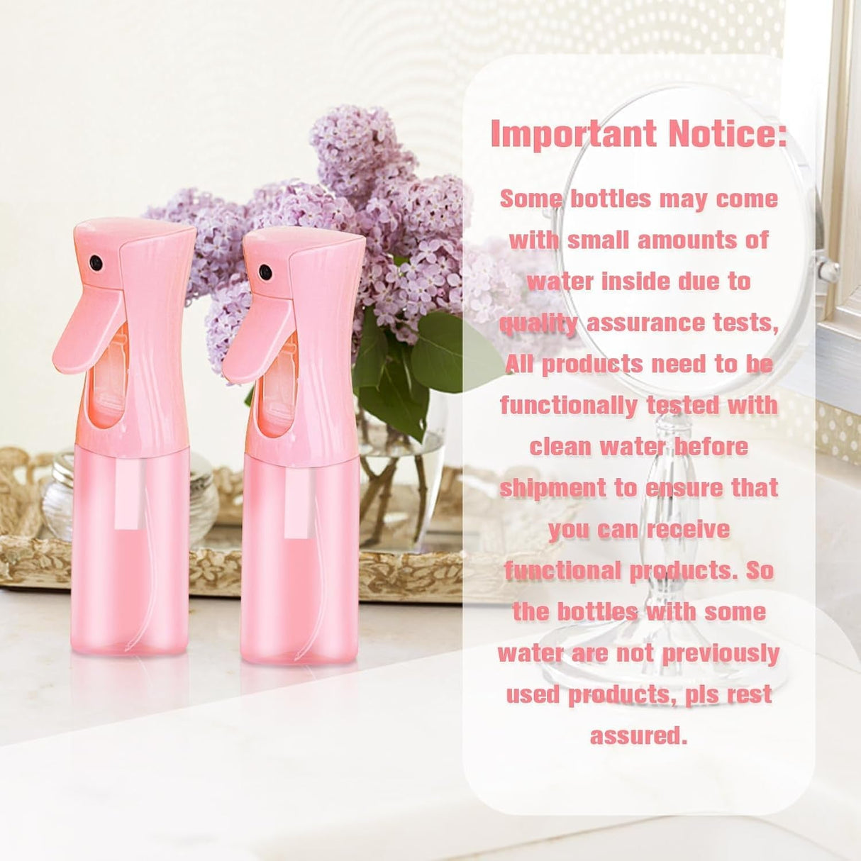 Empty Spray Bottles, Spray Water Bottle Fine Mist Refillable, Continuous Spray Bottle for Hair, Skin Care, Showering Pets, Plants, Travel, Cleaning and Ironing 6.8 Ounce (Pink)