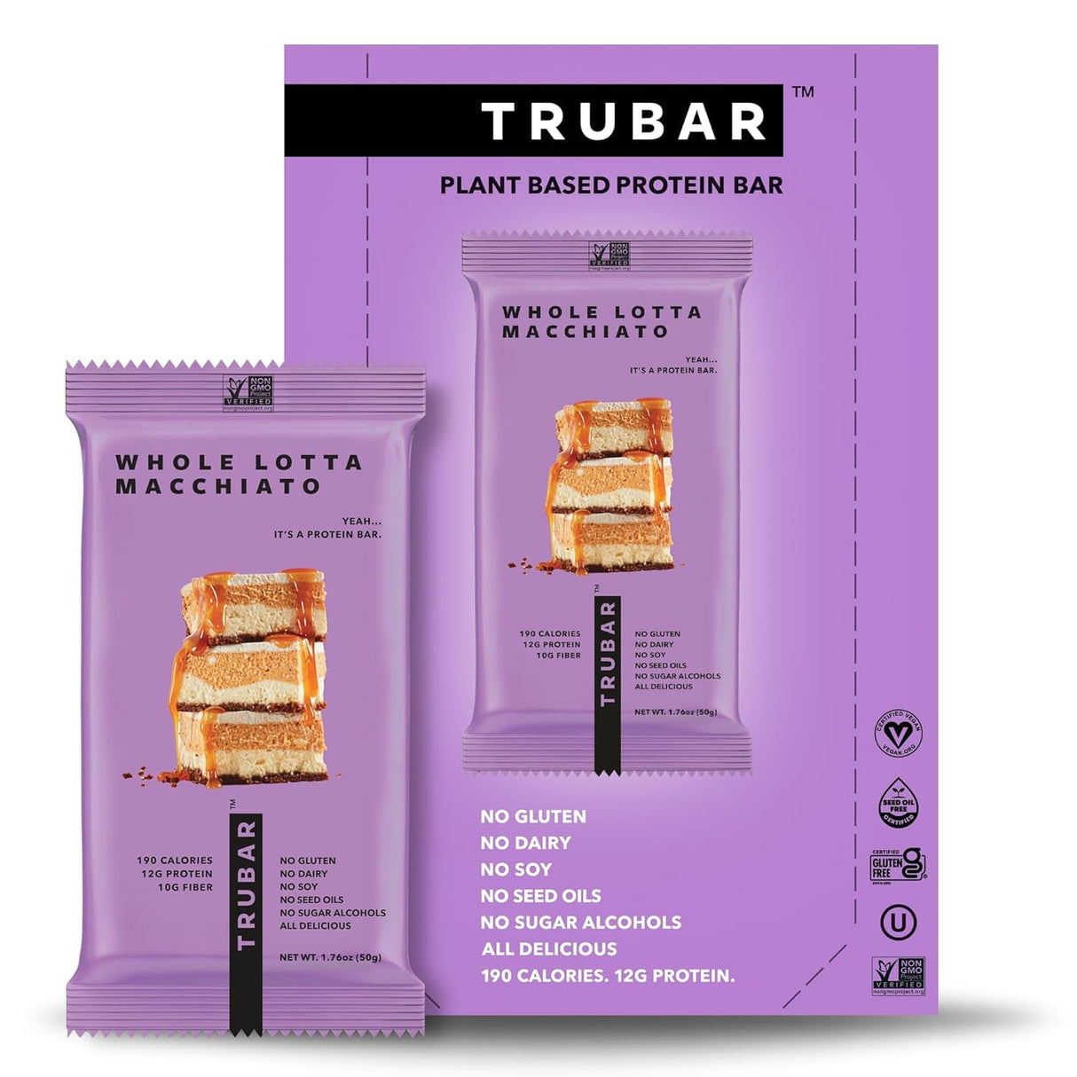 TRUBAR Vegan Protein Bar, Oh Oh Cookie Dough, Gluten Free, Plant Based Protein, Dairy Free, Non GMO, Soy Free, No Sugar Alcohols, 12G Protein, 12G Fiber, 23G Carb, Healthy on the Go Snack Bars, 12 CT