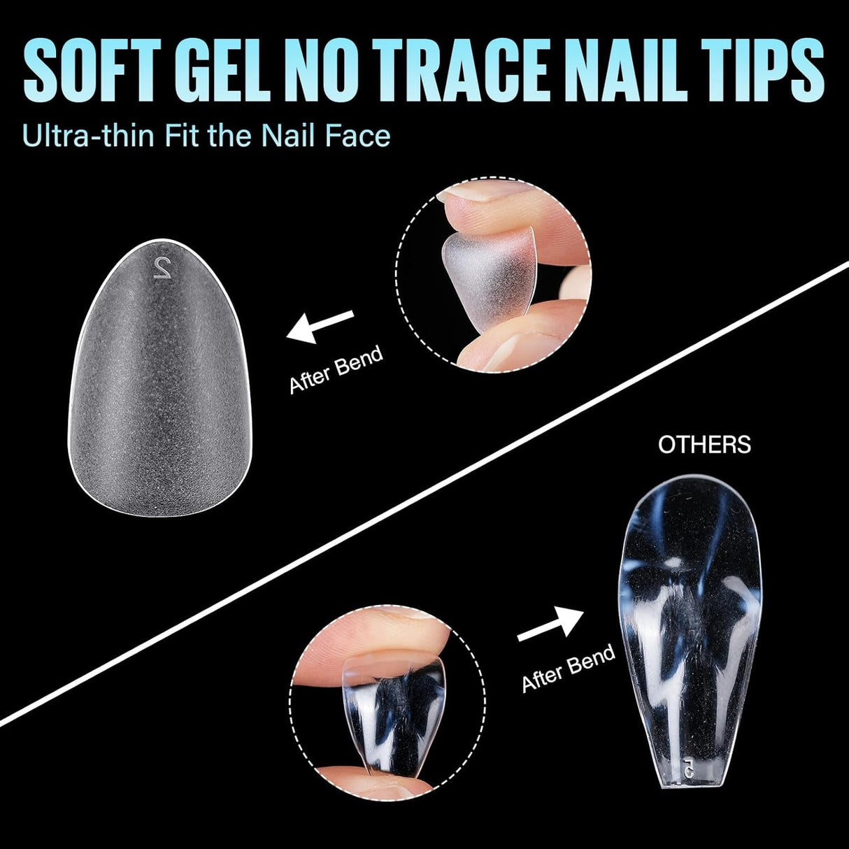 TOMICCA Short Almond Gel X Tips - Almond Shape Acrylic Nail Tips, Soft Gel Nail Tips Full Cover Nail Extensions 240Pcs for Beginner and Professional 12 Sizes