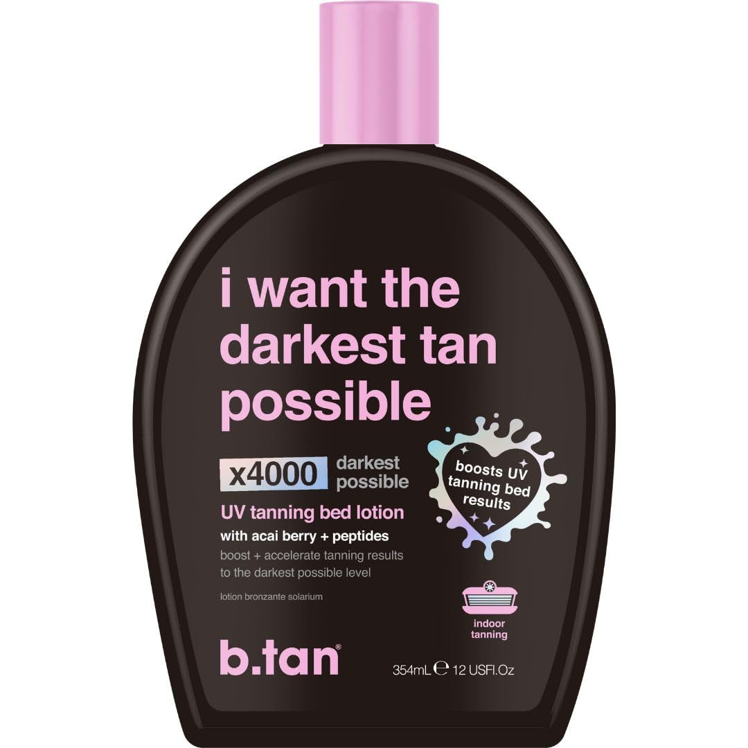 B.Tan UV Tanning Bed Lotion | Darkest Tanning Lotion - Indoor Outdoor Tan Bronzer Accelerator, Best Browning Lotion, 12 Fl Oz
