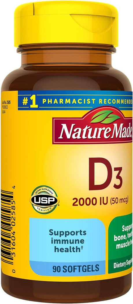 Nature Made Vitamin D3 2000 IU (50 Mcg), Dietary Supplement for Bone, Teeth, Muscle and Immune Health Support, 90 Softgels, 90 Day Supply - Supply Center USA