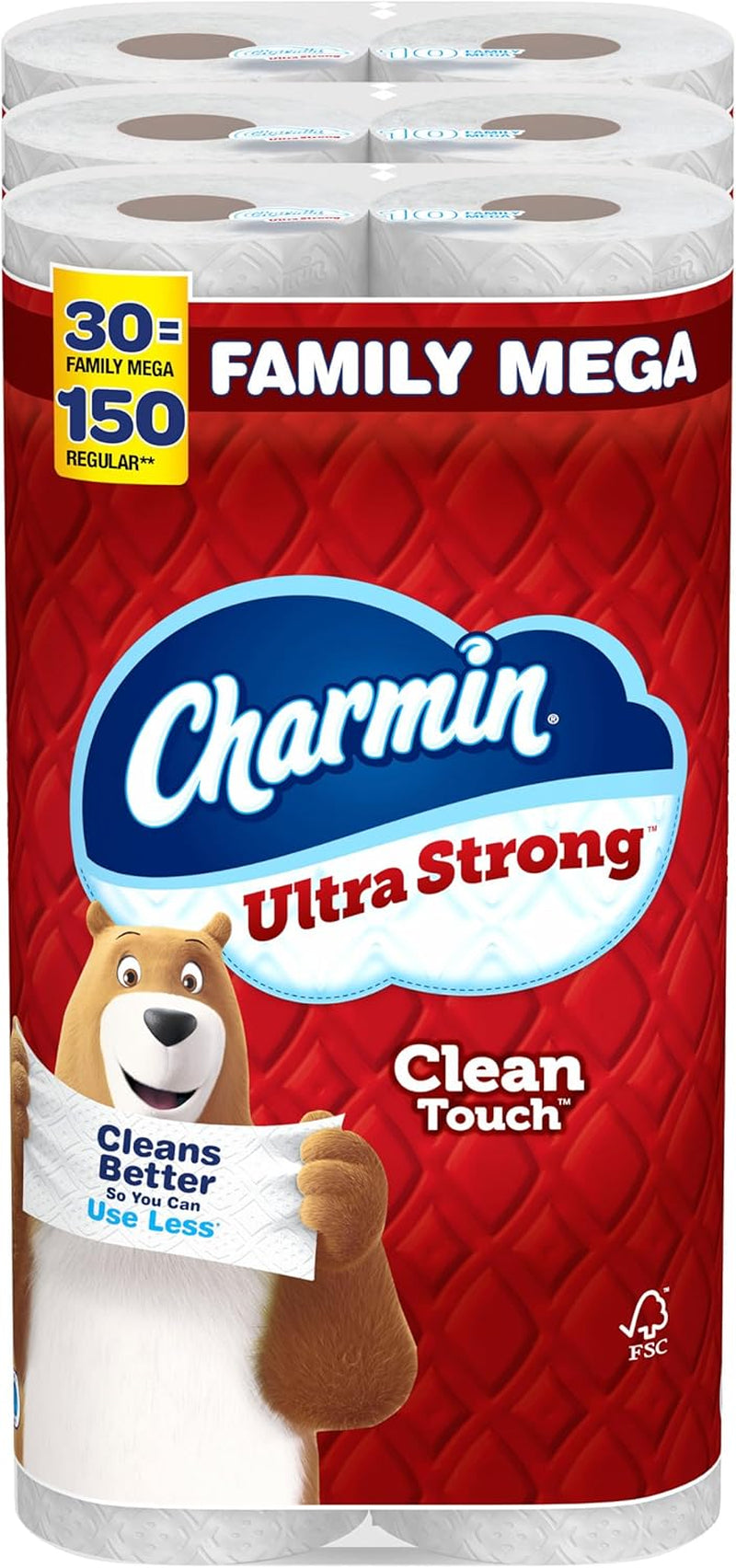 Charmin Toilet Paper Ultra Strong Clean Touch, 18 Family Mega Rolls = 90 Regular Rolls (Packaging May Vary)
