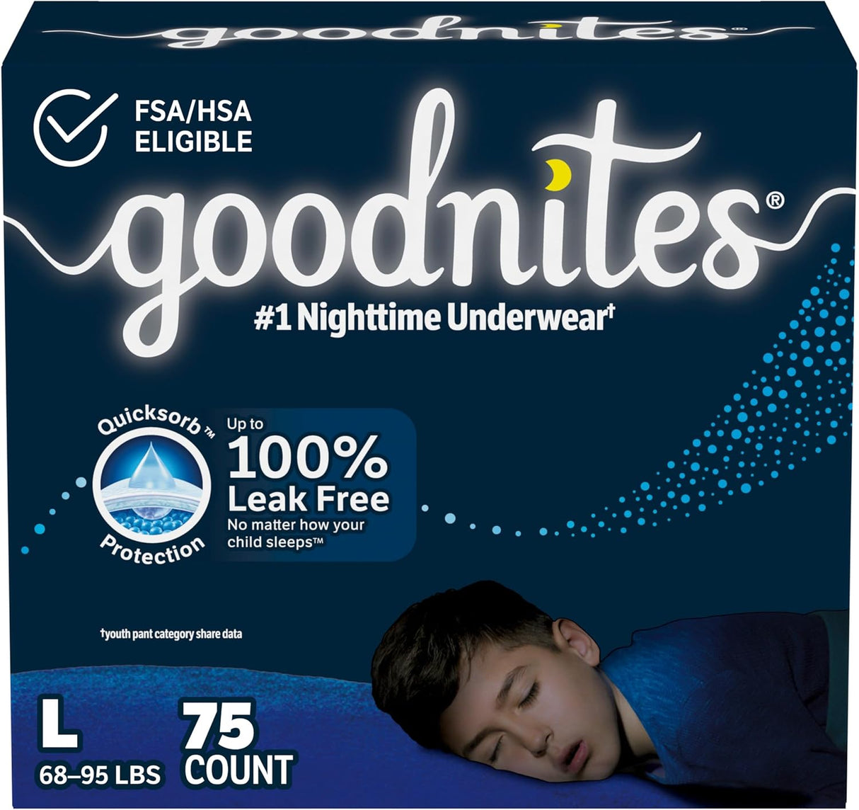 Goodnites Boys' Nighttime Bedwetting Underwear, Size S/M (43-68 Lbs), 44 Ct (2 Packs of 22), Packaging May Vary
