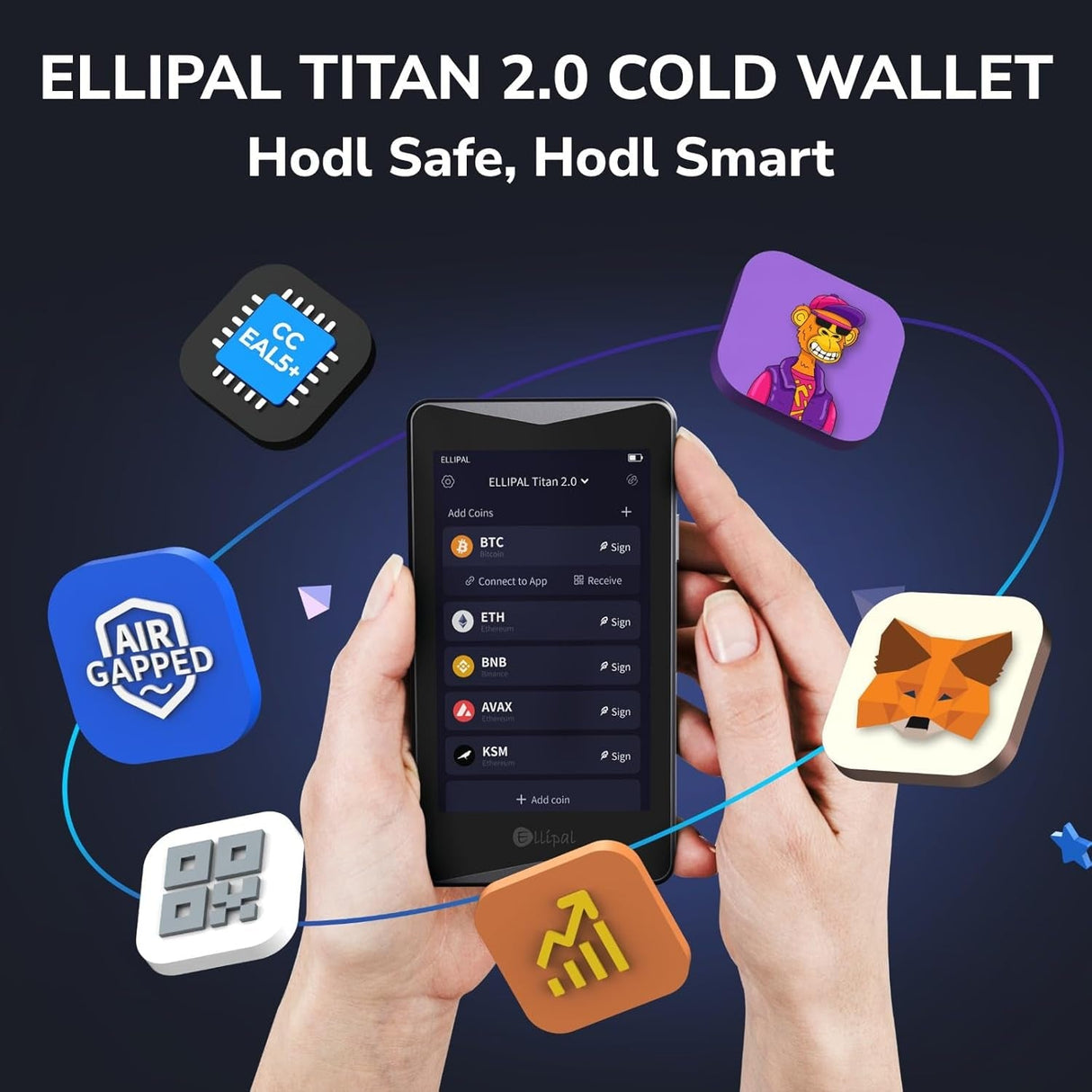 ELLIPAL Titan 2.0 Crypto Cold Wallet, Hardware Wallet, 100% Offline, Air-Gapped - the Most Secure Crypto Wallet for 10000+ Coins & Tokens & Nfts