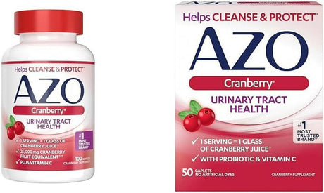 AZO Cranberry Urinary Tract Health Supplement, 1 Serving = 1 Glass of Cranberry Juice, Sugar Free Cranberry Pills, Non-Gmo 100 Softgels - Supply Center USA