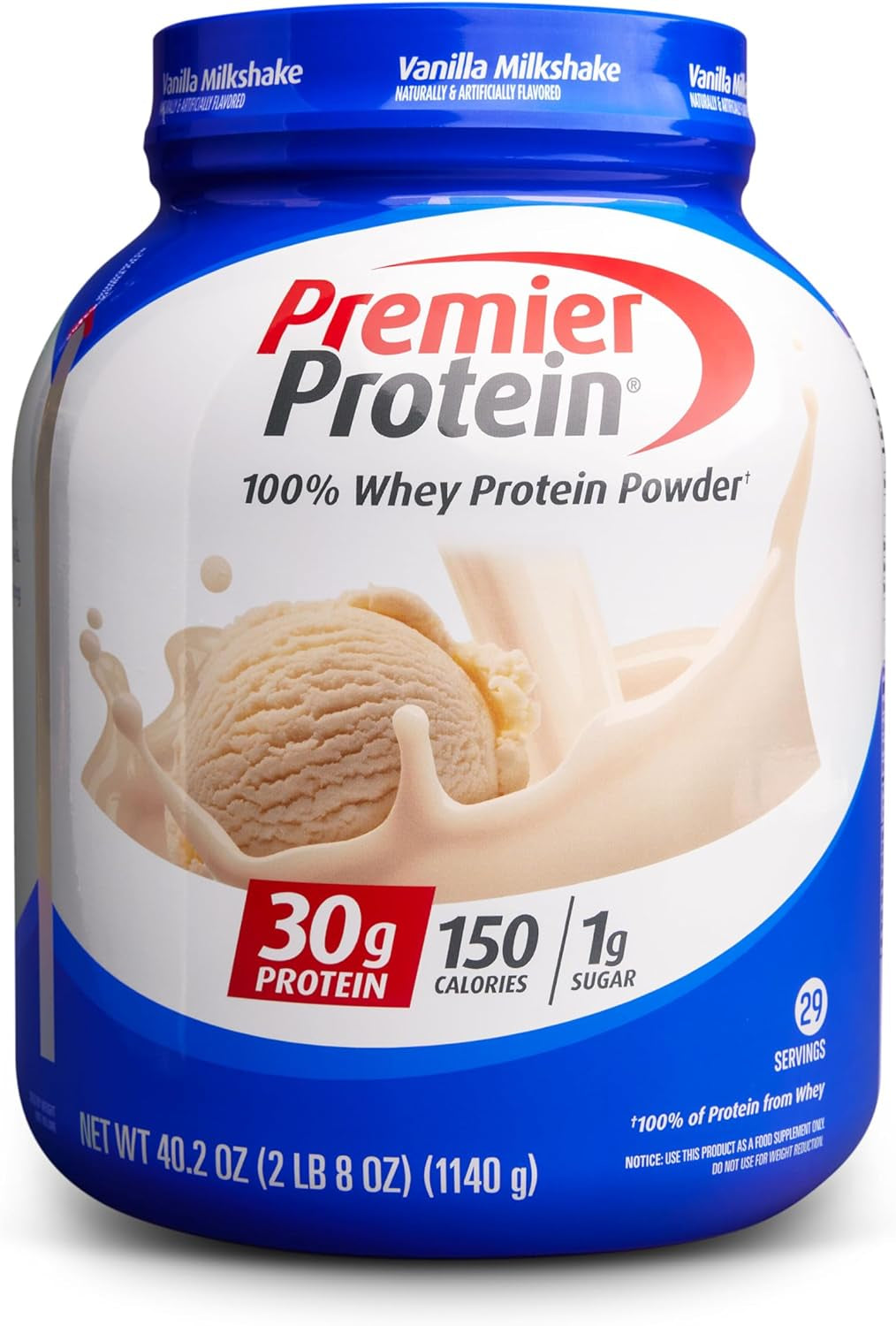 Premier Protein Powder, Vanilla Milkshake, 30G Protein, 1G Sugar, 100% Whey Protein, Keto Friendly, No Soy Ingredients, Gluten Free, 17 Servings, 23.3 Ounces