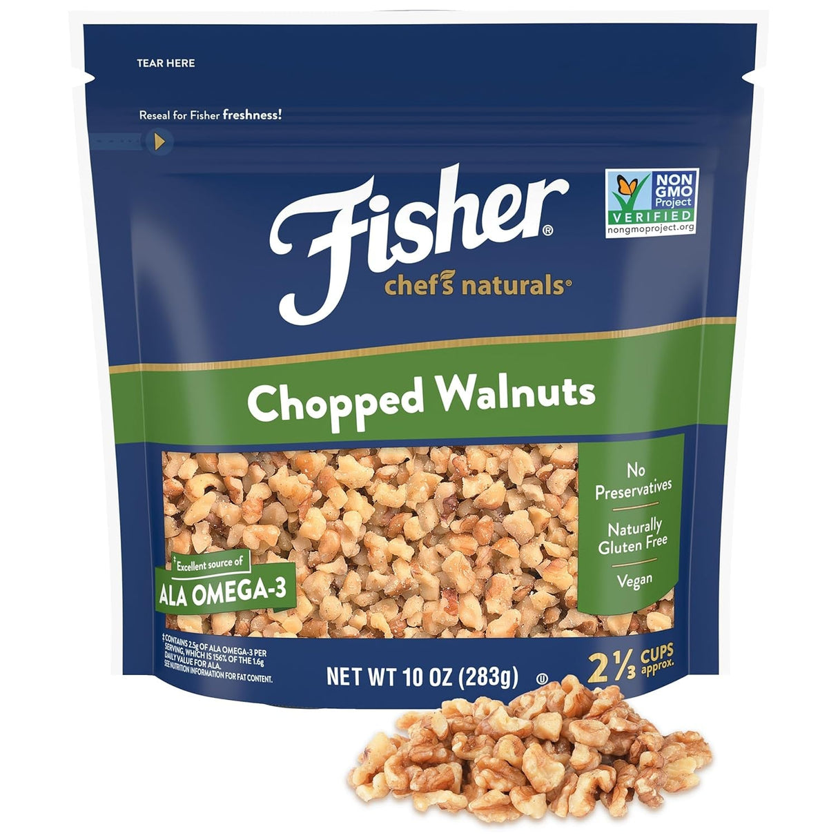 Fisher Chef'S Naturals Walnut & Pieces, Naturally Gluten Free, No Preservatives, Non-Gmo, Halves, 16 Oz