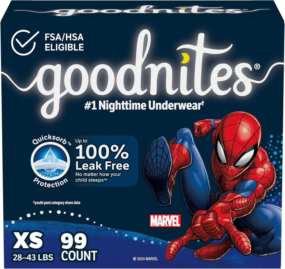Goodnites Boys' Nighttime Bedwetting Underwear, Size S/M (43-68 Lbs), 44 Ct (2 Packs of 22), Packaging May Vary