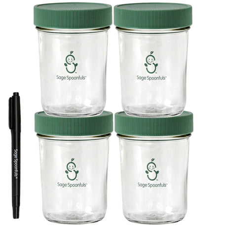 Sage Spoonfuls, Glass Baby Food Storage Jars, 6 Pack, 4 oz Each - Supply Center USA