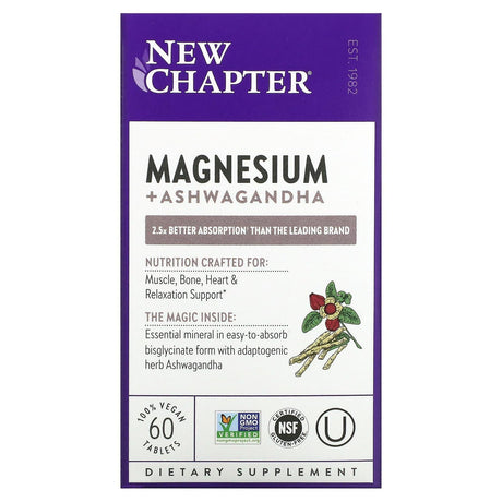 New Chapter, Magnesium + Ashwagandha, 60 Vegan Tablets - Supply Center USA