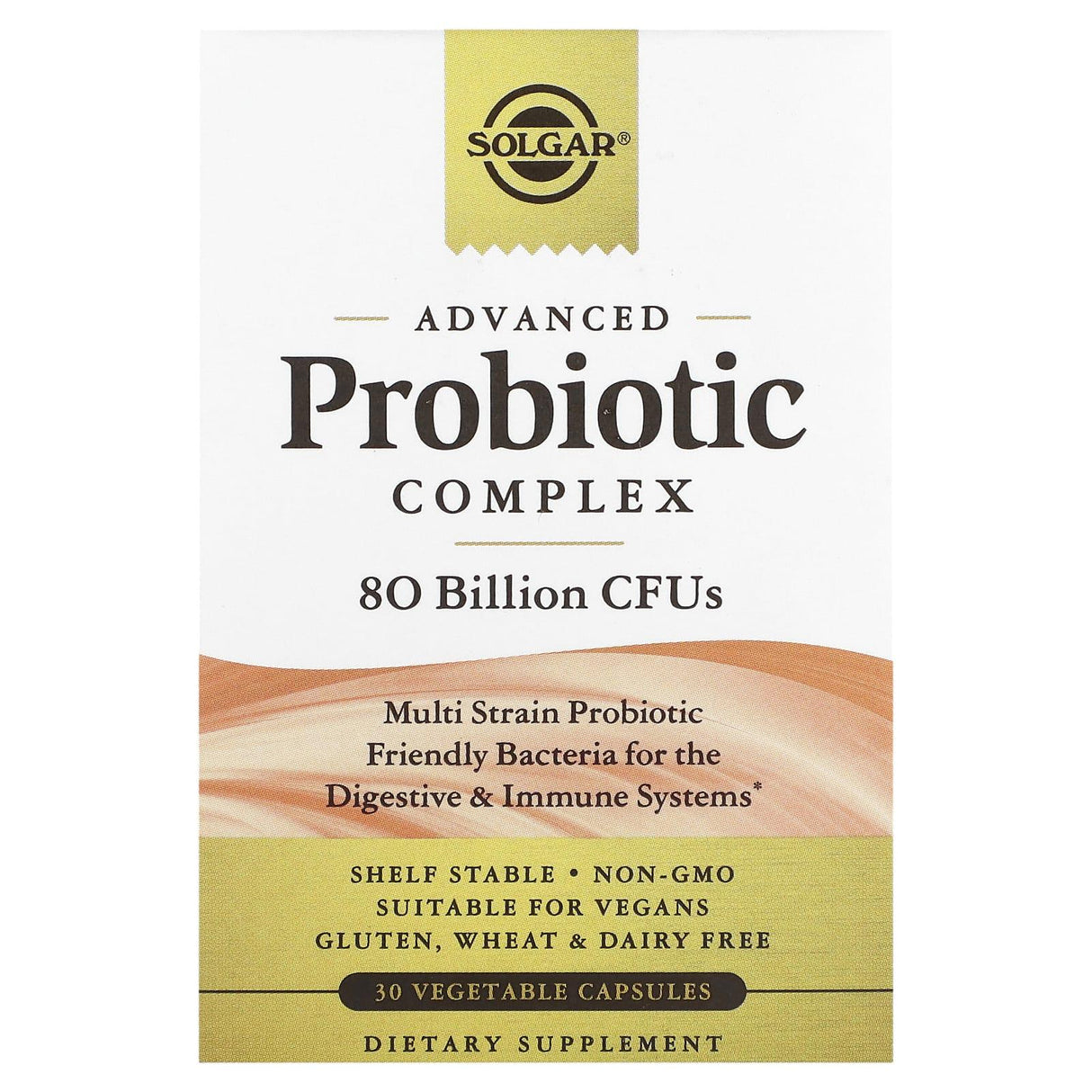 Solgar, Advanced Probiotic Complex, 80 Billion CFUs, 30 Vegetable Capsules - Supply Center USA