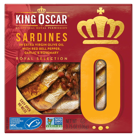 King Oscar, Sardines In Extra Virgin Olive Oil with Basil, Oregano & Garlic, 3.75 oz (106 g) - Supply Center USA