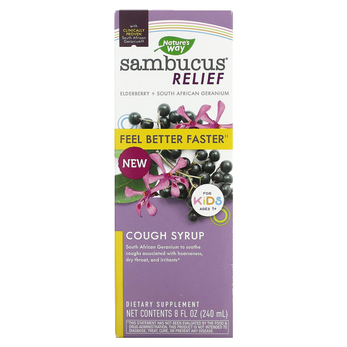 Nature's Way, Sambucus Relief, Cough Syrup, For Kids, Ages 1+, 8 fl oz (240 ml) - Supply Center USA