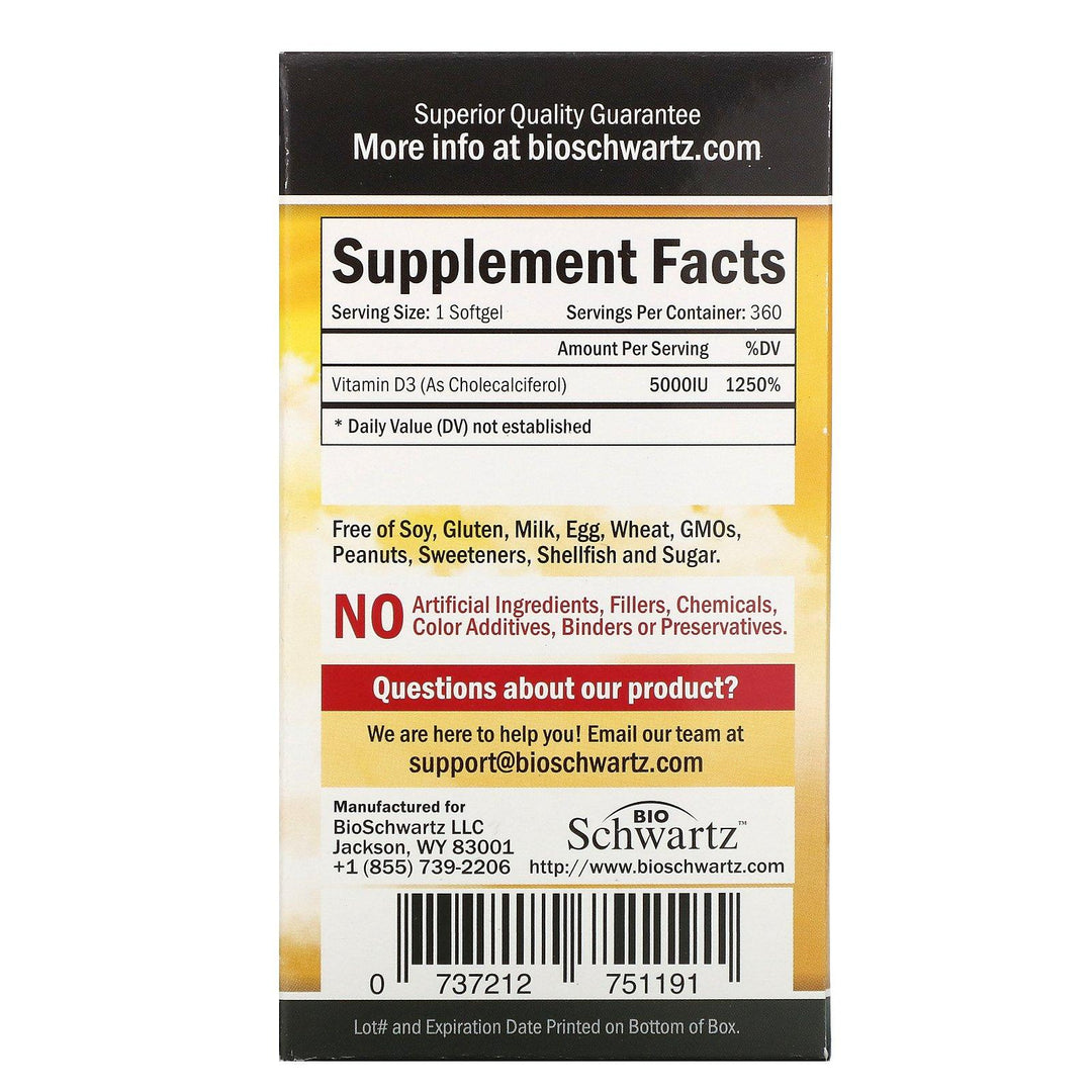 BioSchwartz, Superior Strength Vitamin D3, 5,000 IU, 360 Softgels - HealthCentralUSA