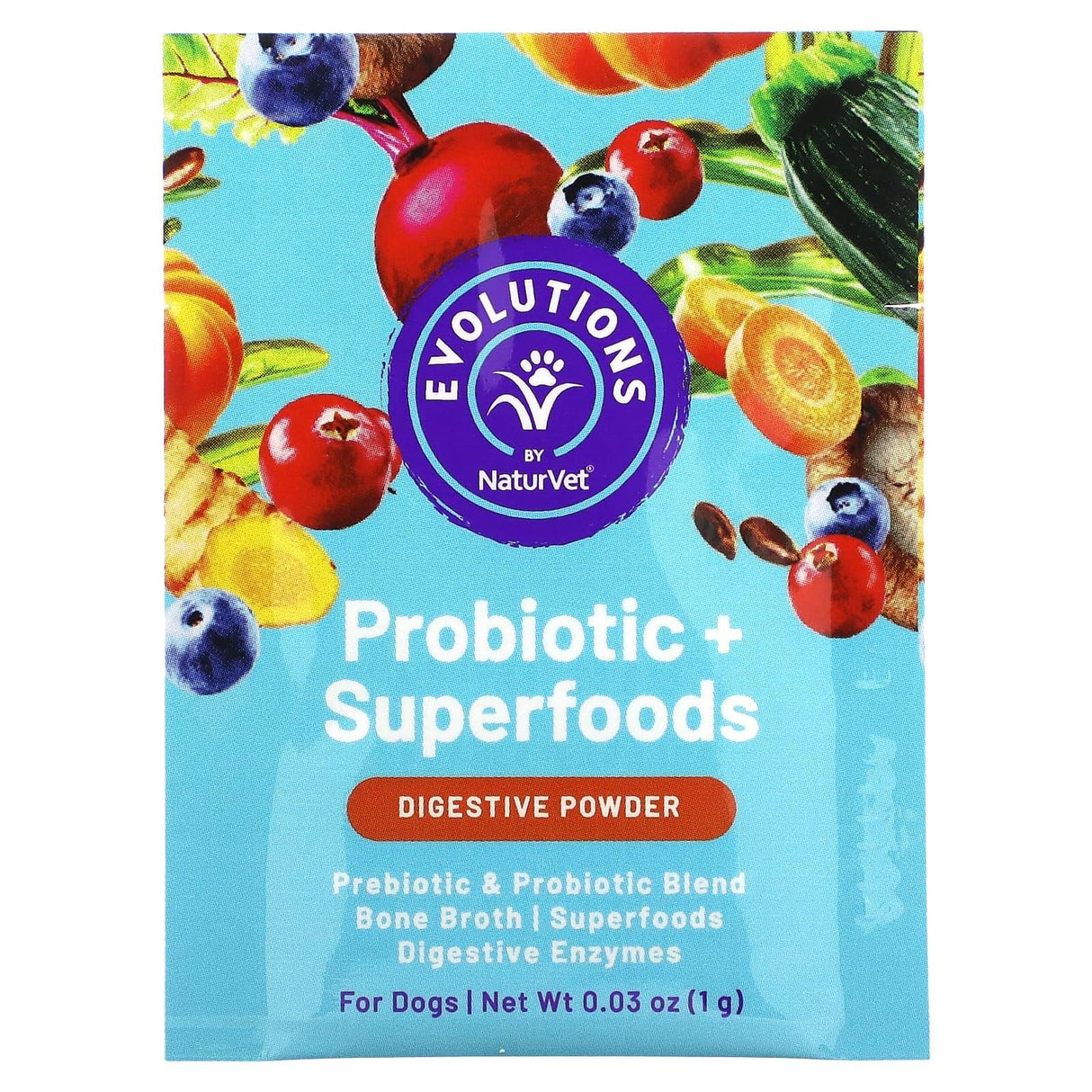 NaturVet, Probiotics + Superfoods, Digestive Powder, For Dogs, 30 Sachets, 0.03 oz (1 g) Each - Supply Center USA