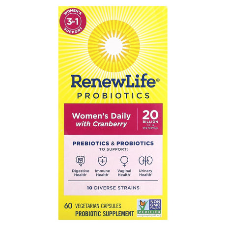 Renew Life, Probiotics, Women's Daily with Cranberry, 20 Billion CFU, 60 Vegetarian Capsules - Supply Center USA