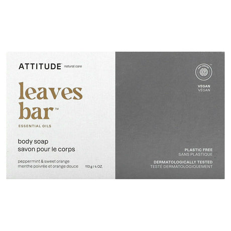 ATTITUDE, Leaves Bar, Body Bar Soap, Peppermint & Sweet Orange, 4 oz (113 g) - Supply Center USA