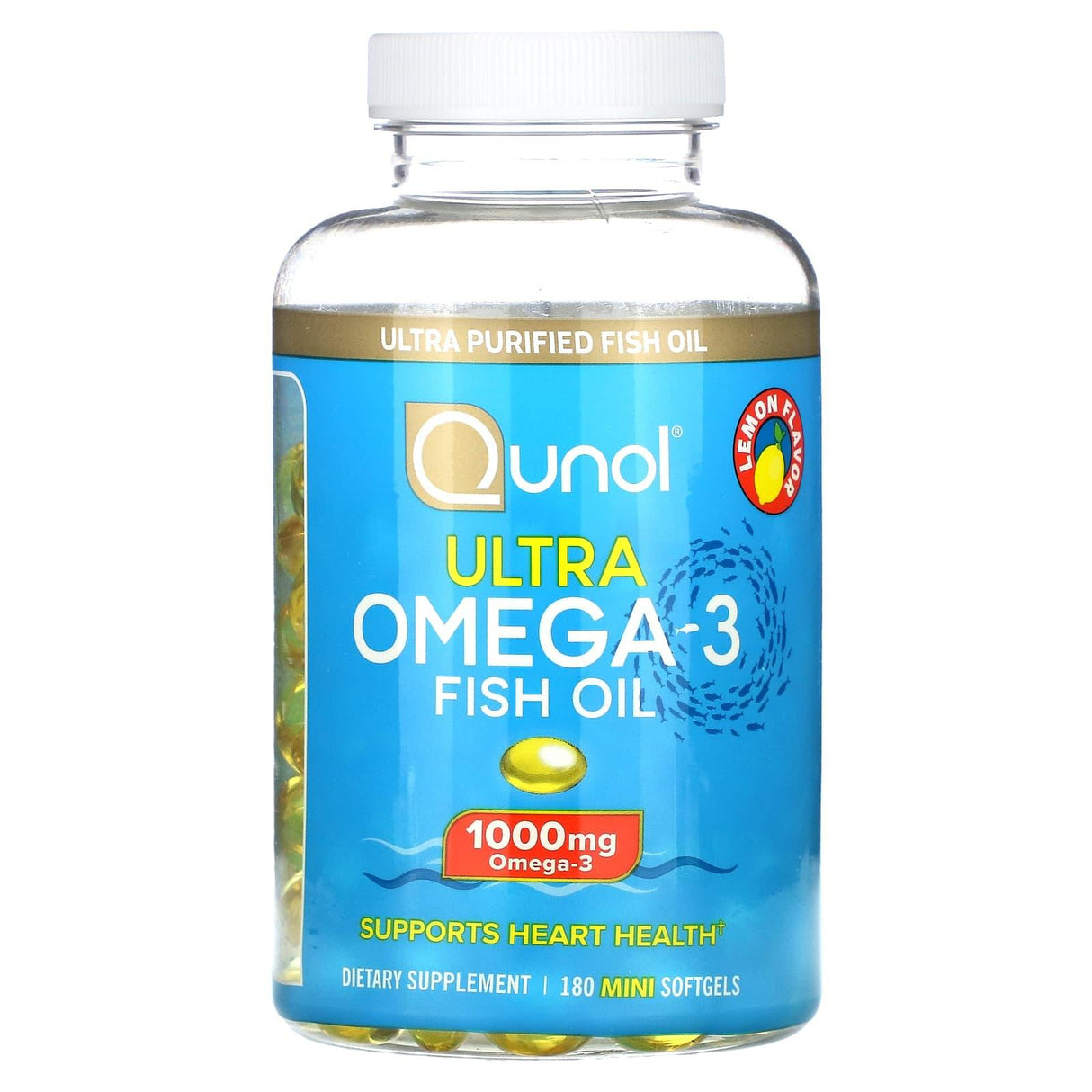 Qunol, Ultra Omega-3 Fish Oil, Lemon, 500 mg, 180 Mini Softgels - Supply Center USA