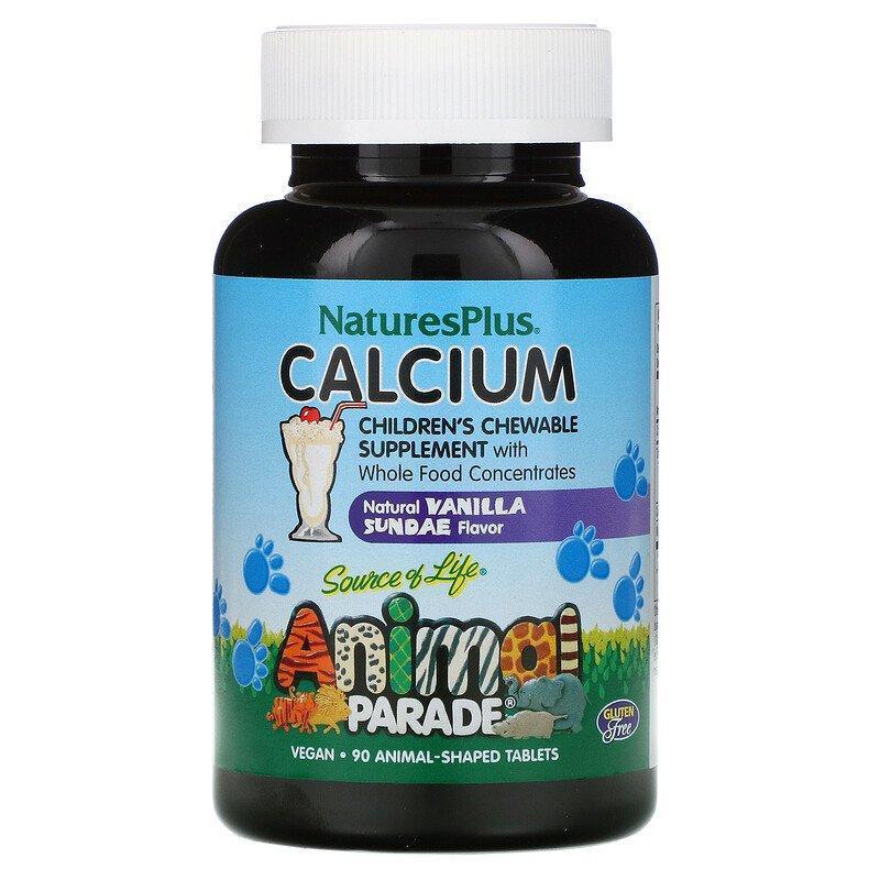 Nature's Plus, Source of Life, Animal Parade, Calcium, Children's Chewable Supplement, Natural Vanilla Sundae Flavor, 90 Animal-Shaped Tablets - Supply Center USA