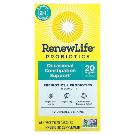 Renew Life, Probiotics, Occasional Constipation Support, 20 Billion CFU, 60 Vegetarian Capsules - Supply Center USA