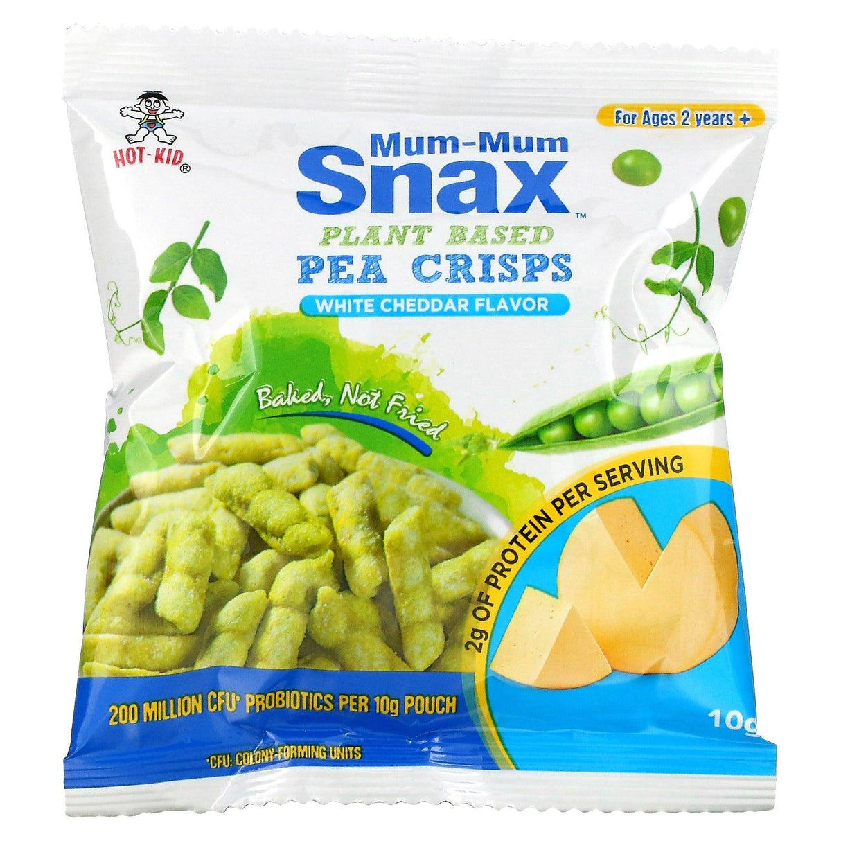 Hot Kid, Mum-Mum Snax, Baked Pea Crisps, Ages 2 Years+, White Cheddar, 5 Pouches, 10 g Each - Supply Center USA