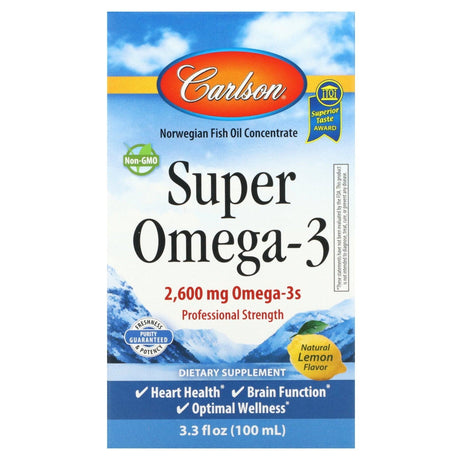 Carlson, Super Omega-3, Natural Lemon, 2600 mg, 3.3 fl oz (100 ml) - Supply Center USA