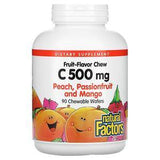 Natural Factors, Fruit-Flavor Chew, Vitamin C, Peach, Passionfruit and Mango, 500 mg, 90 Chewable Wafers - Supply Center USA